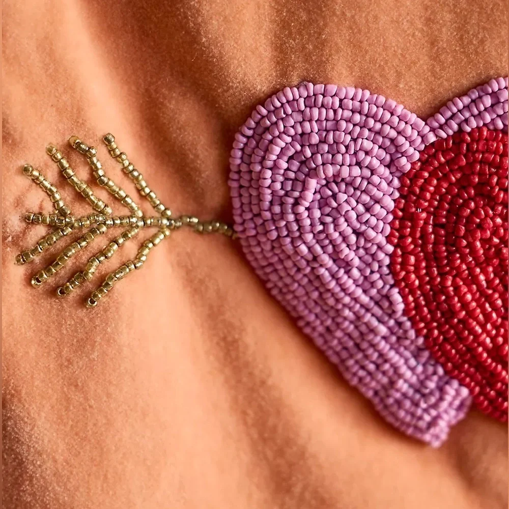 Arrow Heart Tapestry with Red and Purple Embroidery
